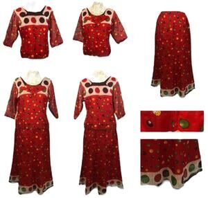 American Vintage Handmade 1980's red top and matching skirt size small